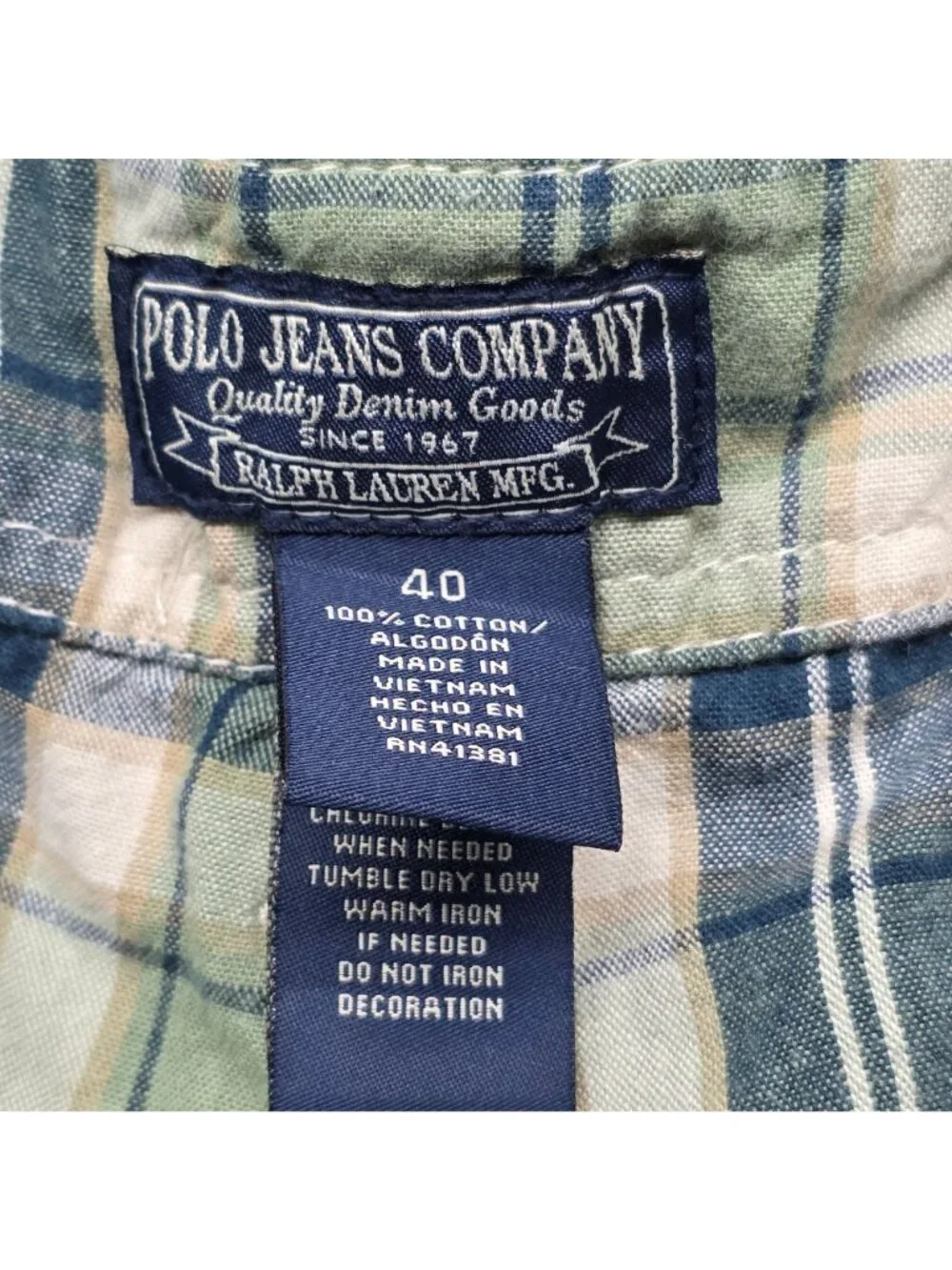Mens Polo Ralph Lauren Green & Blue Plaid Cargo Shorts 12
